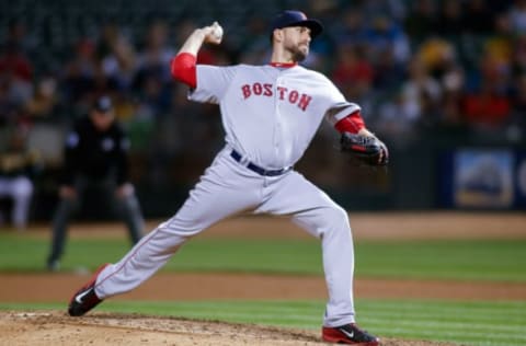 May 18, 2017; Oakland, CA, USA; Boston Red Sox relief pitcher Matt Barnes (68) pitches against the Oakland Athletics during the seventh inning at Oakland Coliseum. Mandatory Credit: Stan Szeto-USA TODAY Sports