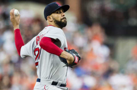 Jun 3, 2017; Baltimore, MD, USA; Boston Red Sox starting pitcher David Price (24) throws a pitch to a Baltimore Orioles batter in the second inning during a game at Oriole Park at Camden Yards. Mandatory Credit: Patrick McDermott-USA TODAY Sports