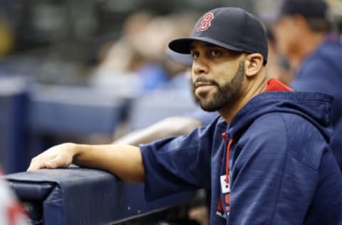 Aug 25, 2016; St. Petersburg, FL, USA; Boston Red Sox pitcher David Price (24) looks on during the third inning against the Tampa Bay Rays at Tropicana Field. Mandatory Credit: Kim Klement-USA TODAY Sports