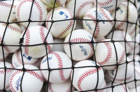 Sep 18, 2016; Boston, MA, USA; A view of baseballs for batting practice prior to a game between the Boston Red Sox and New York Yankees at Fenway Park. Mandatory Credit: Bob DeChiara-USA TODAY Sports