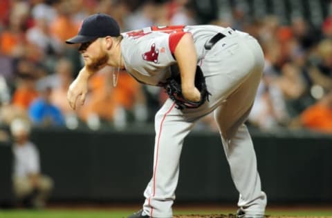 Sep 21, 2016; Baltimore, MD, USA; Boston Red Sox pitcher Craig Kimbrel (46) looks on in the ninth inning against the Baltimore Orioles at Oriole Park at Camden Yards. Mandatory Credit: Evan Habeeb-USA TODAY Sports