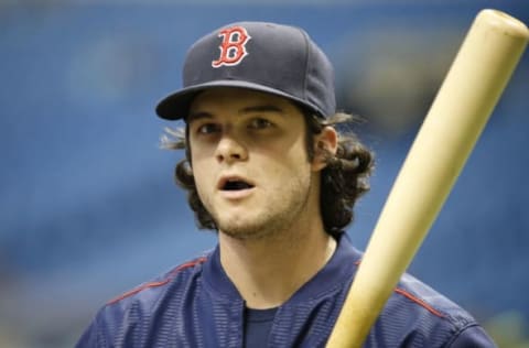 Sep 24, 2016; St. Petersburg, FL, USA; Boston Red Sox left fielder Andrew Benintendi (40) works out prior the game against the Tampa Bay Rays at Tropicana Field. Mandatory Credit: Kim Klement-USA TODAY Sports