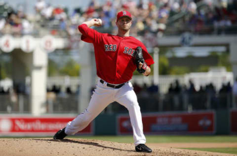 Feb 24, 2017; Fort Myers, FL, USA; Boston Red Sox starting pitcher Kyle Kendrick (25) throws a pitch during the third inning against the New York Mets at JetBlue Park. Mandatory Credit: Kim Klement-USA TODAY Sports