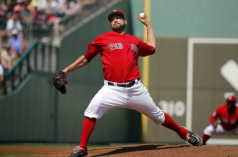 Feb 27, 2017; Fort Myers, FL, USA; Boston Red Sox starting pitcher Brian Johnson (61) throws a pitch during the first inning against the St. Louis Cardinals at JetBlue Park. Mandatory Credit: Kim Klement-USA TODAY Sports