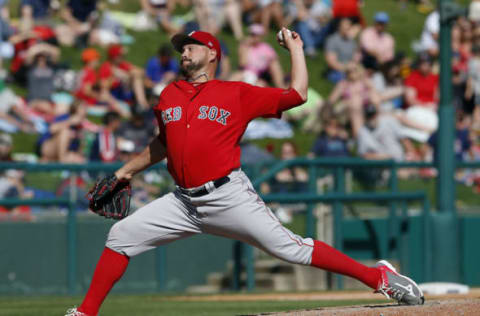 Mar 3, 2017; Lake Buena Vista, FL, USA; Boston Red Sox starting pitcher Brian Johnson (61) throws a pitch during the sixth inning of an MLB spring training baseball game against the Atlanta Braves at Champion Stadium. Mandatory Credit: Reinhold Matay-USA TODAY Sports