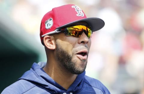 Mar 14, 2017; Fort Myers, FL, USA; Boston Red Sox pitcher David Price (24) looks on from the dugout against the Toronto Blue Jays at JetBlue Park. Mandatory Credit: Kim Klement-USA TODAY Sports