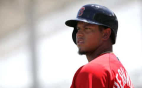 Mar 14, 2017; Fort Myers, FL, USA; Boston Red Sox shortstop Marco Hernandez (40) looks on against the Toronto Blue Jays at JetBlue Park. Mandatory Credit: Kim Klement-USA TODAY Sports