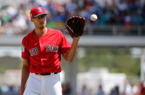 Mar 14, 2017; Fort Myers, FL, USA; Boston Red Sox relief pitcher Joe Kelly (56) at JetBlue Park. Mandatory Credit: Kim Klement-USA TODAY Sports