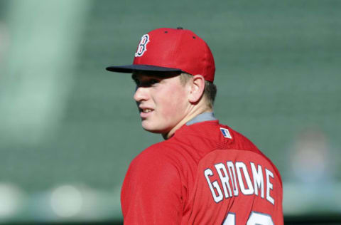 Sep 16, 2016; Boston, MA, USA; Boston Red Sox pitches Jason Groome walks onto the field prior to a game against the New York Yankees at Fenway Park. Mandatory Credit: Bob DeChiara-USA TODAY Sports