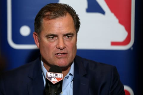 Dec 6, 2016; National Harbor, MD, USA; Boston Red Sox manager John Farrell speaks with the media on day two of the 2016 Baseball Winter Meetings at Gaylord National Resort & Convention Center. Mandatory Credit: Geoff Burke-USA TODAY Sports