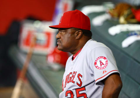 Jun 17, 2015; Phoenix, AZ, USA; Los Angeles Angels hitting coach Don Baylor against the Arizona Diamondbacks during an interleague game at Chase Field. Mandatory Credit: Mark J. Rebilas-USA TODAY Sports