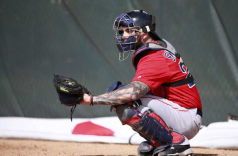 Feb 20, 2016; Lee County, FL, USA; Boston Red Sox catcher Blake Swihart (23) works out at Jet Blue Park. Mandatory Credit: Kim Klement-USA TODAY Sports