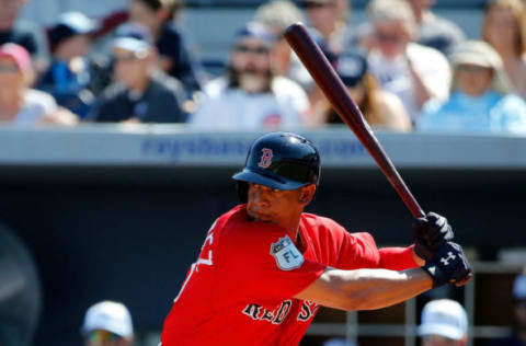 Feb 26, 2017; Port Charlotte, FL, USA; Boston Red Sox center fielder Marco Hernandez (40) at bat against the Tampa Bay Rays at Charlotte Sports Park. Mandatory Credit: Kim Klement-USA TODAY Sports