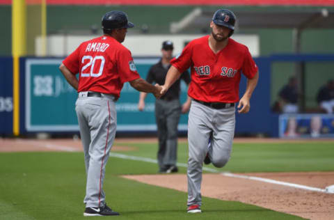 Mar 6, 2017; West Palm Beach, FL, USA; Boston Red Sox first baseman Sam Travis (59) rounds the bases after hitting a home run against the Houston Astros at The Ballpark of the Palm Beaches. Mandatory Credit: Jasen Vinlove-USA TODAY Sports