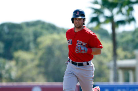 Mar 1, 2017; Sarasota, FL, USA; Boston Red Sox left fielder Andrew Benintendi (16) runs around the bases as he hits a 2-run home run during the first inning against the Baltimore Orioles at Ed Smith Stadium. Mandatory Credit: Kim Klement-USA TODAY Sports