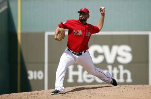 Mar 14, 2017; Fort Myers, FL, USA; Boston Red Sox relief pitcher Robby Scott (63) throws a pitch during the fifth inning against the Toronto Blue Jays at JetBlue Park. Mandatory Credit: Kim Klement-USA TODAY Sports