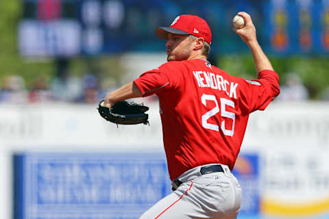 Mar 15, 2017; Port Charlotte, FL, USA; Boston Red Sox starting pitcher Kyle Kendrick (25) throws against the Tampa Bay Rays in the second inning at Charlotte Sports Park. Mandatory Credit: Aaron Doster-USA TODAY Sports