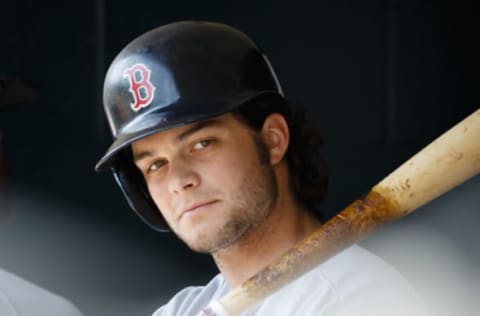 Apr 9, 2017; Detroit, MI, USA; Boston Red Sox left fielder Andrew Benintendi (16) in the dugout during the first inning against the Detroit Tigers at Comerica Park. Mandatory Credit: Rick Osentoski-USA TODAY Sports