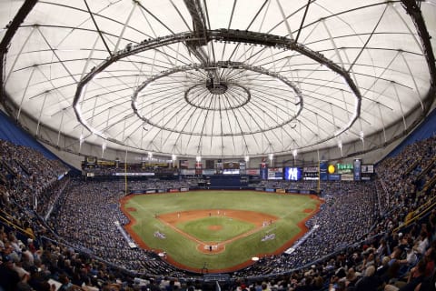 Apr 2, 2017; St. Petersburg, FL, USA; A gener view of Tropicana Field on opening day between the Tampa Bay Rays and New York Yankees. Mandatory Credit: Kim Klement-USA TODAY Sports