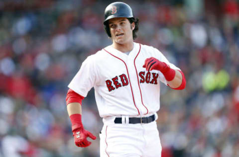 Apr 3, 2017; Boston, MA, USA; Boston Red Sox left fielder Andrew Benintendi (16) during the seventh inning against the Pittsburgh Pirates at Fenway Park. Mandatory Credit: Greg M. Cooper-USA TODAY Sports