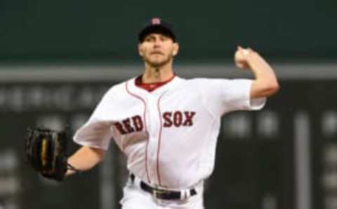 Apr 5, 2017; Boston, MA, USA; Boston Red Sox starting pitcher Chris Sale (41) pitches during the first inning against the Pittsburgh Pirates at Fenway Park. Mandatory Credit: Bob DeChiara-USA TODAY Sports