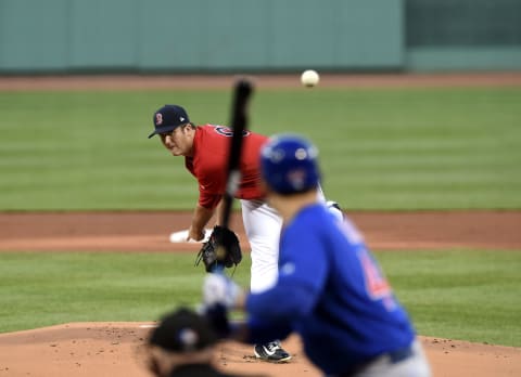 Apr 28, 2017; Boston, MA, USA; Boston Red Sox starting pitcher Drew Pomeranz (31) pitches during the first inning against the Chicago Cubs at Fenway Park. Mandatory Credit: Bob DeChiara-USA TODAY Sports