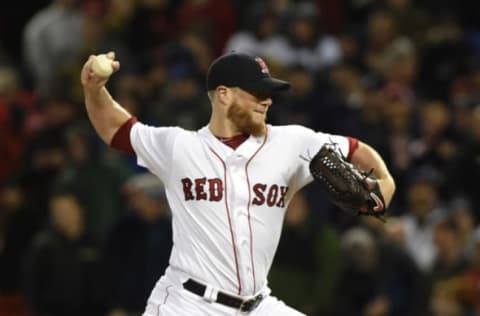 Apr 30, 2017; Boston, MA, USA; Boston Red Sox relief pitcher Craig Kimbrel (46) pitches during the ninth inning against the Chicago Cubs at Fenway Park. Mandatory Credit: Bob DeChiara-USA TODAY Sports