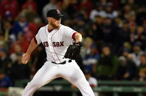 Apr 30, 2017; Boston, MA, USA; Boston Red Sox relief pitcher Craig Kimbrel (46) pitches during the ninth inning against the Chicago Cubs at Fenway Park. Mandatory Credit: Bob DeChiara-USA TODAY Sports