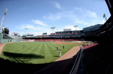 Jun 11, 2017; Boston, MA, USA; Members of the Detroit Tigers warm up before a game against the Boston Red Sox at Fenway Park. Mandatory Credit: Bob DeChiara-USA TODAY Sports