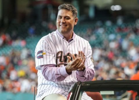 Aug 15, 2015; Houston, TX, USA; Houston Astros former player Lance Berkman before a game against the Detroit Tigers at Minute Maid Park. Mandatory Credit: Troy Taormina-USA TODAY Sports