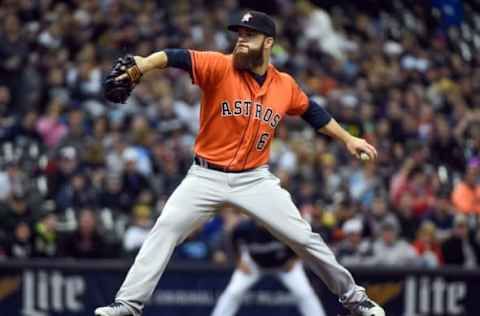 Apr 10, 2016; Milwaukee, WI, USA; Houston Astros pitcher Dallas Keuchel (60) pitches in the first inning against the Milwaukee Brewers at Miller Park. Mandatory Credit: Benny Sieu-USA TODAY Sports