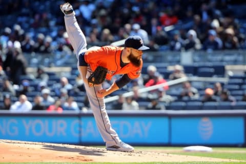 Apr 5, 2016; Bronx, NY, USA; Houston Astros starting pitcher Dallas Keuchel (60) pitches during the first inning against the New York Yankees at Yankee Stadium. Mandatory Credit: Anthony Gruppuso-USA TODAY Sports