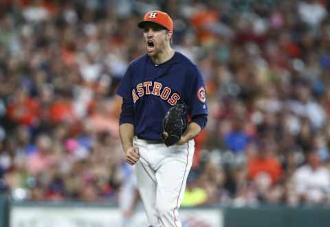 Jul 3, 2016; Houston, TX, USA; Houston Astros starting pitcher Collin McHugh (31) reacts after getting a strikeout during the fifth inning against the Chicago White Sox at Minute Maid Park. Mandatory Credit: Troy Taormina-USA TODAY Sports