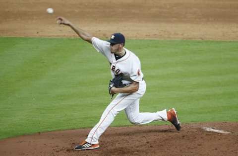 Aug 2, 2016; Houston, TX, USA; Houston Astros starting pitcher Joe Musgrove (59) pitches against the Toronto Blue Jays in the fifth inning at Minute Maid Park. Toronto Blue Jays won 2 to 1. Mandatory Credit: Thomas B. Shea-USA TODAY Sports