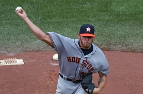 Aug 12, 2016; Toronto, Ontario, CAN; Houston Astros starting pitcher Joe Musgrove (59) delivers a pitch against Toronto Blue Jays at Rogers Centre. Mandatory Credit: Dan Hamilton-USA TODAY Sports