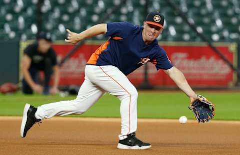 HOUSTON, TX – AUGUST 09: Alex Bregman #2 of the Houston Astros takes infield practice before playing the Seattle Mariners at Minute Maid Park on August 9, 2018 in Houston, Texas. (Photo by Bob Levey/Getty Images)