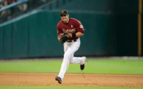 HOUSTON – JUNE 20: Shortstop Tommy Manzella #12 of the Houston Astros is seen during action against the Texas Rangers at Minute Maid Park on June 20, 2010 in Houston, Texas. (Photo by Bob Levey/Getty Images)