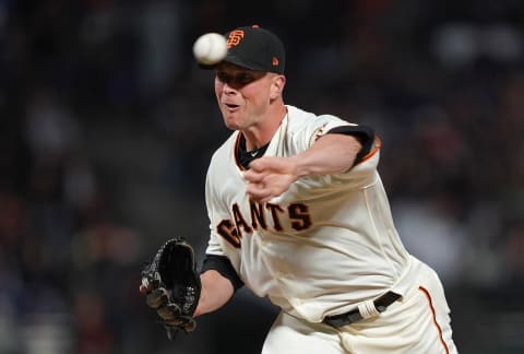 SAN FRANCISCO, CA – APRIL 29: Tony Watson #56 of the San Francisco Giants pitches against the Los Angeles Dodgers in the top of the sixth inning of a Major League Baseball game at Oracle Park on April 29, 2019 in San Francisco, California. (Photo by Thearon W. Henderson/Getty Images)