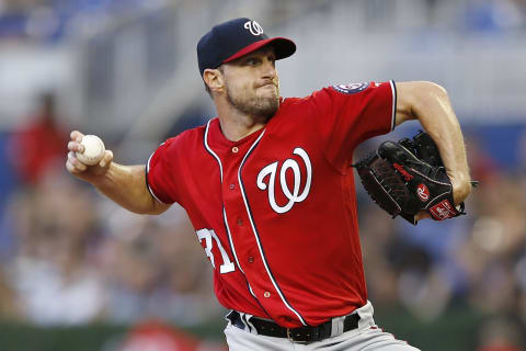 MIAMI, FLORIDA – APRIL 20: Max Scherzer #31 of the Washington Nationals delivers a pitch in the second inning against the Miami Marlins at Marlins Park on April 20, 2019 in Miami, Florida. (Photo by Michael Reaves/Getty Images)