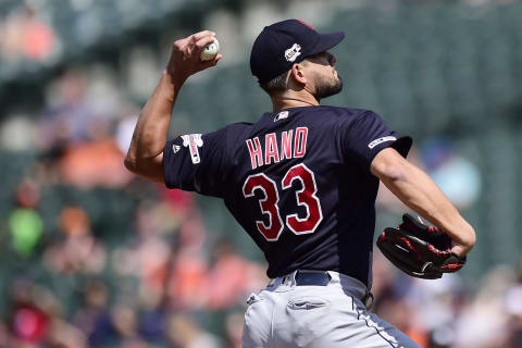 BALTIMORE, MD – JUNE 30: Brad Hand #33 of the Cleveland Indians pitches in the ninth inning against the Baltimore Orioles at Oriole Park at Camden Yards on June 30, 2019 in Baltimore, Maryland. (Photo by Patrick McDermott/Getty Images)