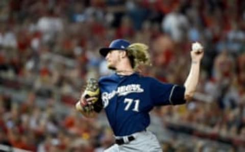 WASHINGTON, DC – OCTOBER 01: Josh Hader #71 of the Milwaukee Brewers throws a pitch against the Washington Nationals during the eighth inning in the National League Wild Card game at Nationals Park on October 01, 2019 in Washington, DC. (Photo by Will Newton/Getty Images)