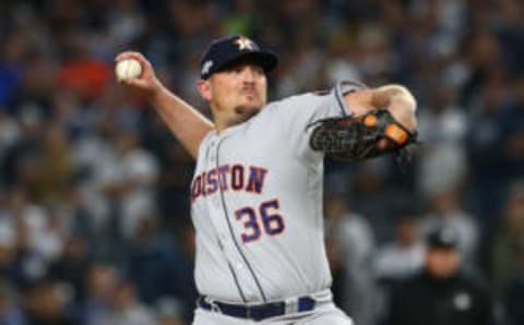 NEW YORK, NEW YORK – OCTOBER 15: Will Harris #36 of the Astros pitches during the 8th inning against the Yankees in game 3 of the ALCS at Yankee Stadium. (Photo by Mike Stobe/Getty Images)