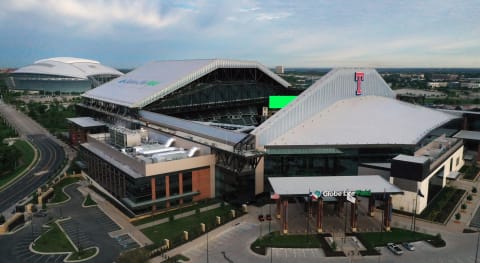 ARLINGTON, TEXAS – APRIL 01: An aerial drone view of Globe Life Field, home of the Texas Rangers MLB team, on April 01, 2020 in Arlington, Texas. The grand opening of Globe Life Field has been postponed after Major League Baseball delayed the start of the 2020 season in an effort to slow the spread of coronavirus (COVID-19). (Photo by Tom Pennington/Getty Images)