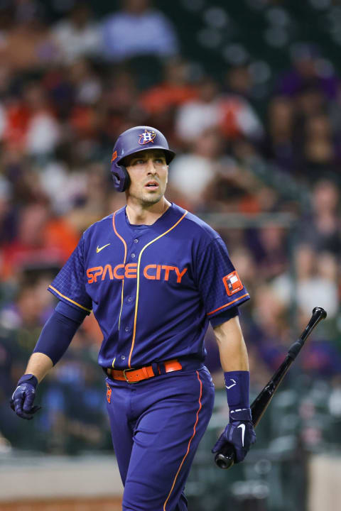 HOUSTON, TEXAS – JUNE 06: Jason Castro #18 of the Houston Astros in action against the Seattle Mariners at Minute Maid Park on June 06, 2022 in Houston, Texas. (Photo by Carmen Mandato/Getty Images)