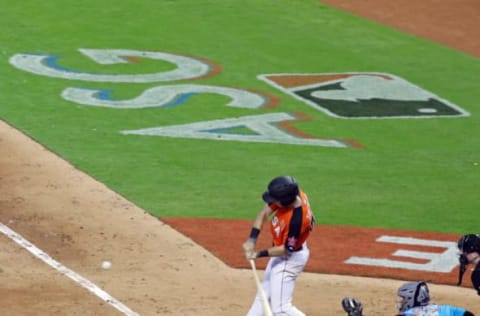 MIAMI, FL – JULY 09: Kyle Tucker #30 of the Houston Astros and the U.S. Team swings at a pitch against the World Team during the SiriusXM All-Star Futures Game at Marlins Park on July 9, 2017 in Miami, Florida. (Photo by Rob Carr/Getty Images)