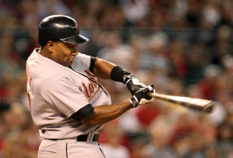 PHOENIX – JUNE 14: Miguel Tejada #10 of the Houston Astros hits a RBI ground out against the Arizona Diamondbacks during the seventh inning of the major league baseball game at Chase Field on June 14, 2009 in Phoenix, Arizona. (Photo by Christian Petersen/Getty Images)