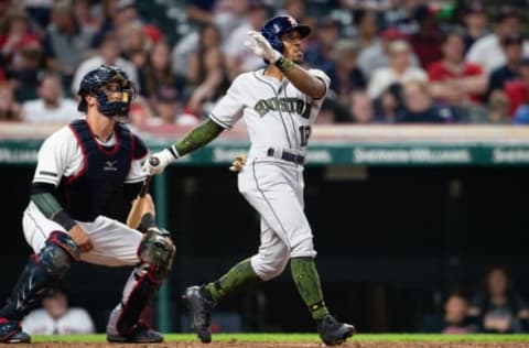 CLEVELAND, OH – MAY 26: Tony Kemp #18 of the Houston Astros hits a two run home run during the sixth inning against the Cleveland Indians at Progressive Field on May 26, 2018 in Cleveland, Ohio.(Photo by Jason Miller/Getty Images)