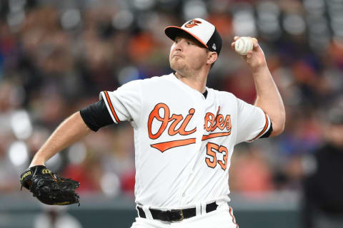 BALTIMORE, MD – JUNE 12: Zach Britton #53 of the Baltimore Orioles pitches in the seventh inning during a baseball game against the Boston Red Sox at Oriole Park at Camden Yards on June 12, 2018 in Baltimore, Maryland. (Photo by Mitchell Layton/Getty Images)