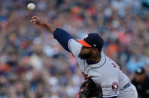 DETROIT, MI – JULY 29: Francis Martes #58 of the Houston Astros pitches against the Detroit Tigers during the seventh inning at Comerica Park on July 29, 2017 in Detroit, Michigan. The Tigers defeated the Astros 5-3. (Photo by Duane Burleson/Getty Images)