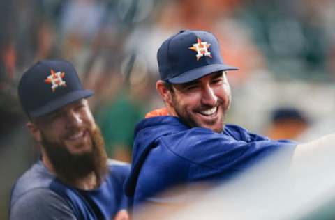 HOUSTON, TX – SEPTEMBER 02: Justin Verlander #35 of the Houston Astros looks on from the bench during game two of a double-header against the New York Mets at Minute Maid Park on September 2, 2017 in Houston, Texas. (Photo by Bob Levey/Getty Images)